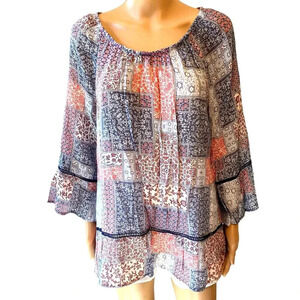 Como Vintage Floral Lightweight Comfortable Off Shoulder Blouse Women Size L